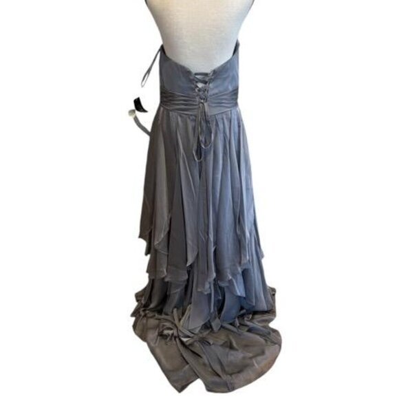 Bonny Silver Gray Embellished Lace Up Back Chiffon Tiered Gown - Picture 3 of 3